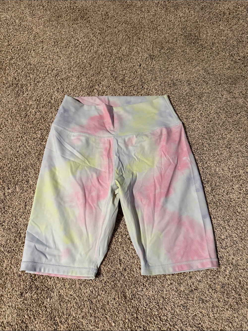 High-Waist Tie-Dye Bike Shorts in Pastel Pink & Yellow